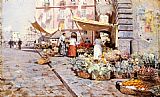 Attilio Pratella Canvas Paintings - The Marketplace
